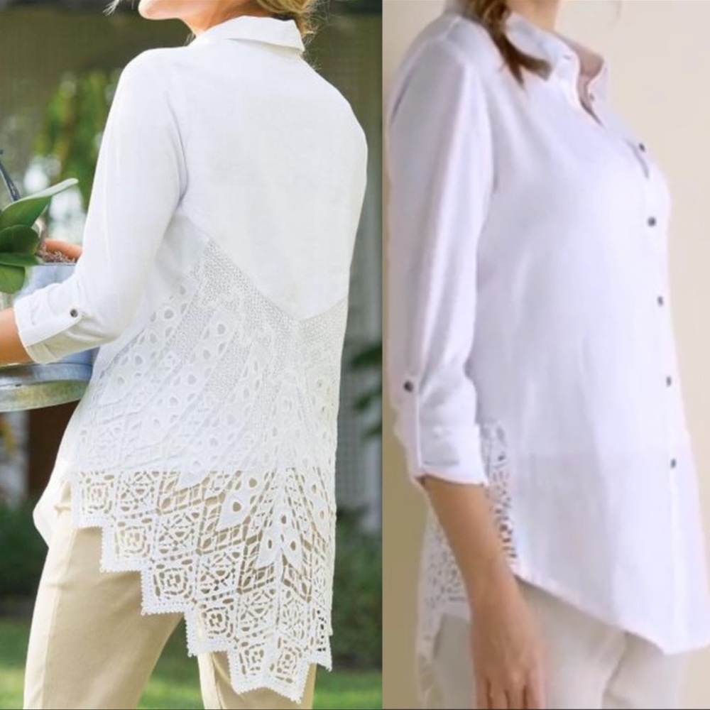 Soft Surrounding Sylvie Linen Button Down Crochet… - image 2